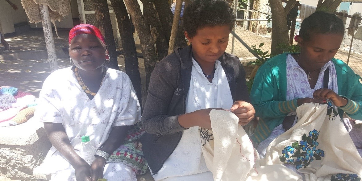 Some women at the fistula hospital carrying out various craft activities while undergoing their treatment at the hospitals